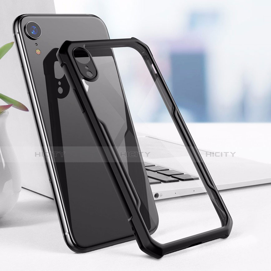 Apple iPhone XR用ハイブリットバンパーケース クリア透明 プラスチック 鏡面 アップル ブラック