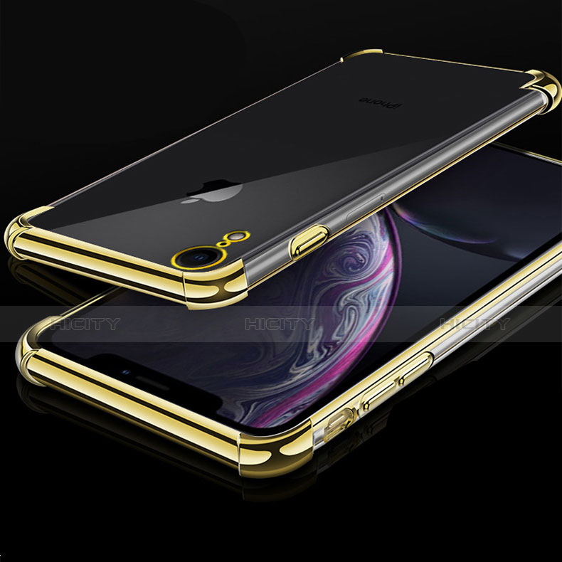 Apple iPhone XR用極薄ソフトケース シリコンケース 耐衝撃 全面保護 クリア透明 HC07 アップル ゴールド