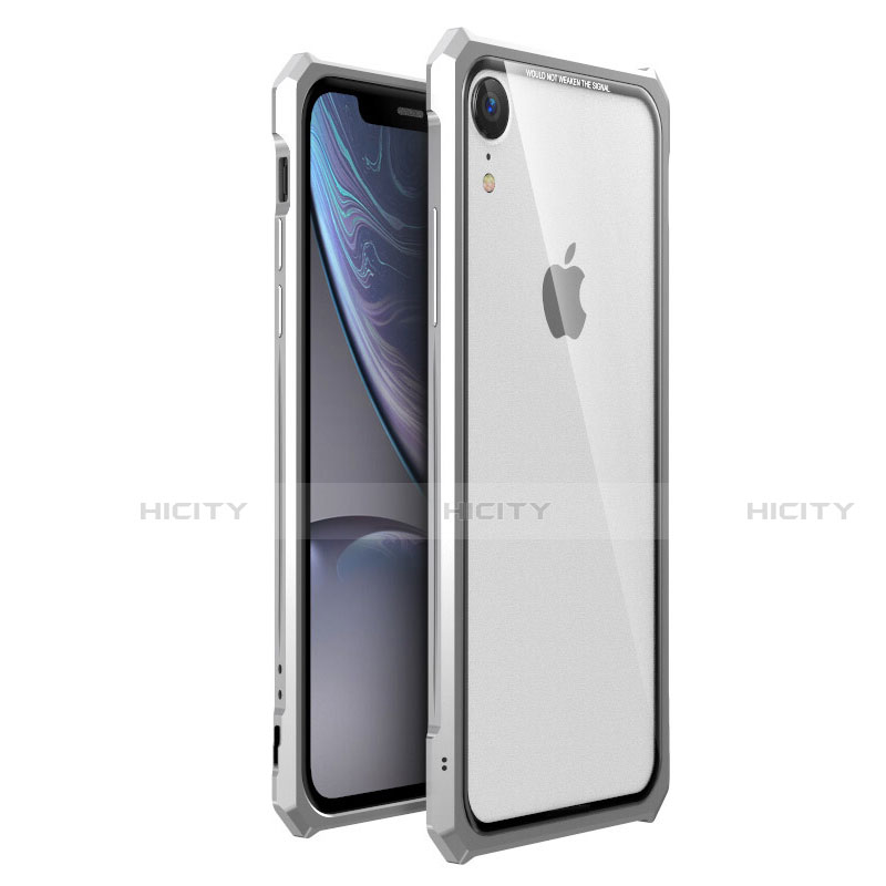 Apple iPhone XR用ケース 高級感 手触り良い アルミメタル 製の金属製 360度 フルカバーバンパー 鏡面 カバー アップル シルバー