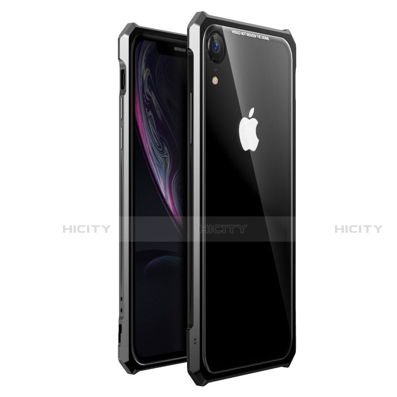 Apple iPhone XR用ケース 高級感 手触り良い アルミメタル 製の金属製 360度 フルカバーバンパー 鏡面 カバー アップル ブラック