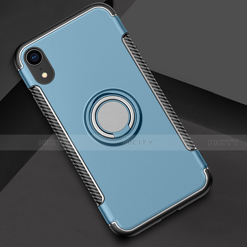 Apple iPhone XR用ハイブリットバンパーケース プラスチック アンド指輪 兼シリコーン カバー S01 アップル ブルー