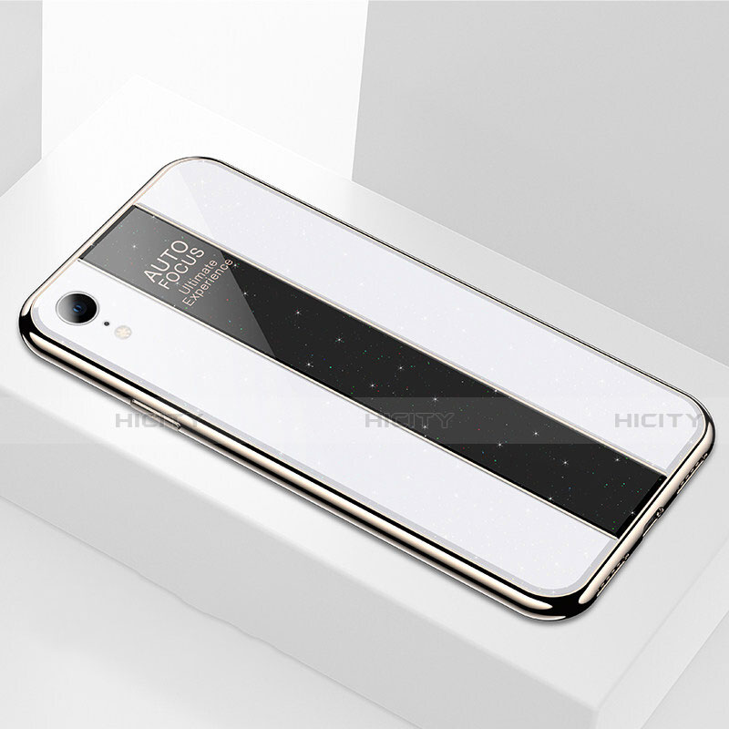 Apple iPhone XR用ハイブリットバンパーケース プラスチック 鏡面 カバー アップル ホワイト