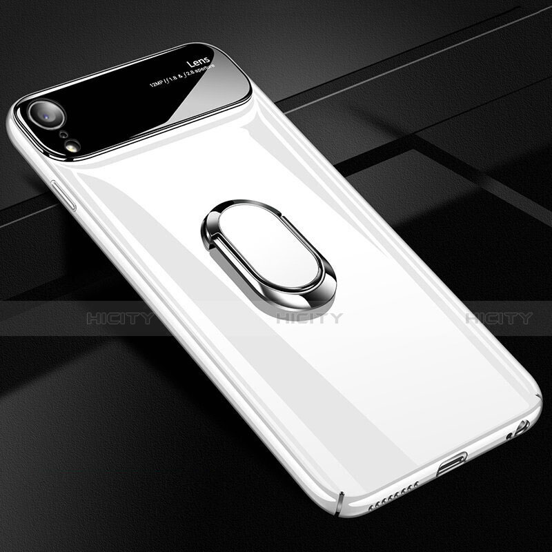 Apple iPhone XR用ハードケース プラスチック 質感もマット アンド指輪 マグネット式 A01 アップル ホワイト
