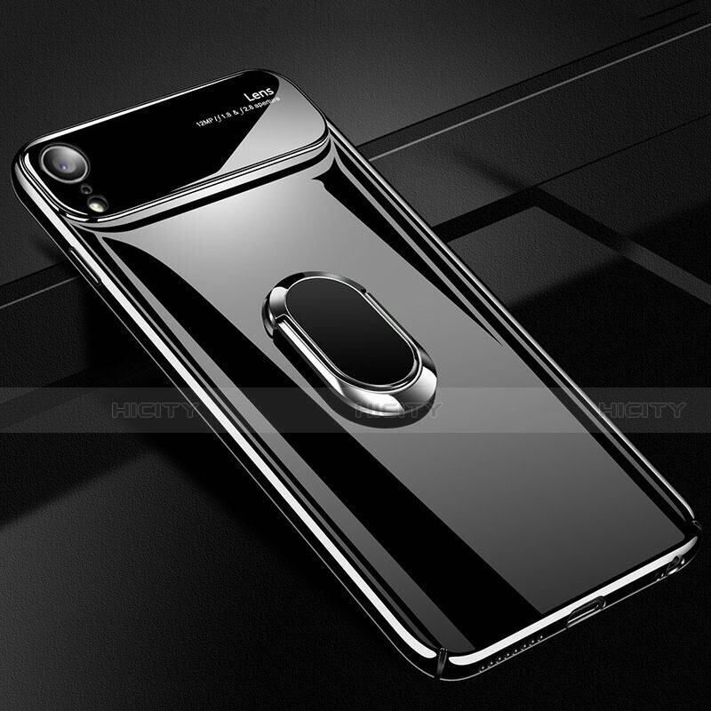 Apple iPhone XR用ハードケース プラスチック 質感もマット アンド指輪 マグネット式 A01 アップル ブラック