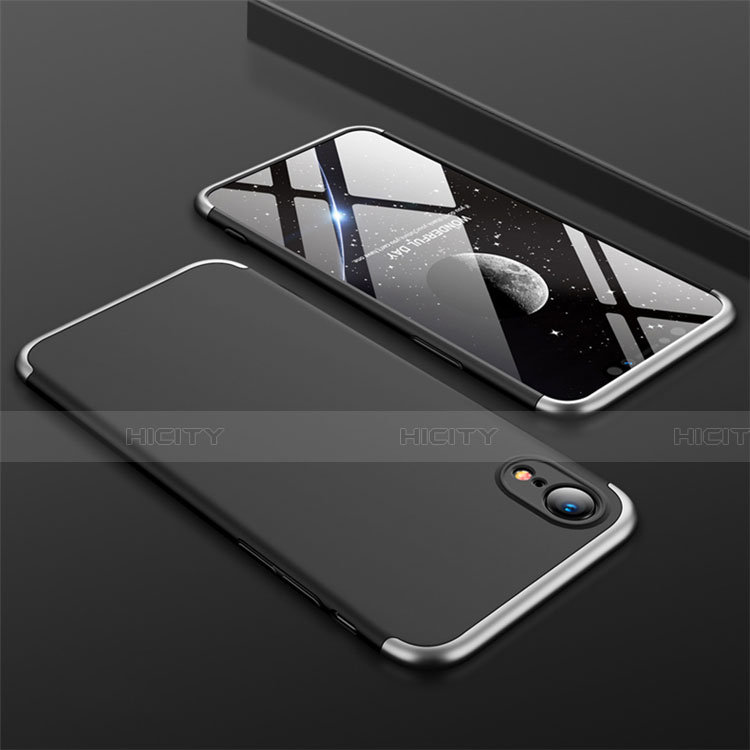 Apple iPhone XR用ハードケース プラスチック 質感もマット 前面と背面 360度 フルカバー アップル シルバー・ブラック