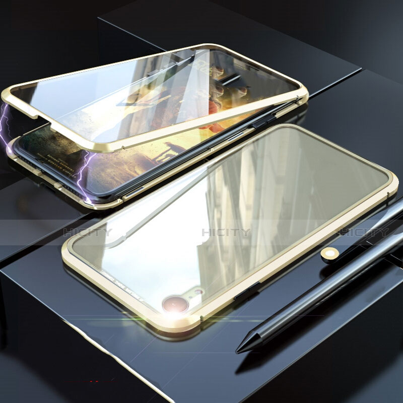 Apple iPhone XR用ケース 高級感 手触り良い アルミメタル 製の金属製 360度 フルカバーバンパー 鏡面 カバー M02 アップル ゴールド
