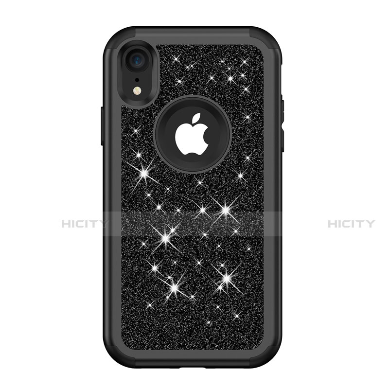Apple iPhone XR用ハイブリットバンパーケース ブリンブリン カバー 前面と背面 360度 フル アップル ブラック
