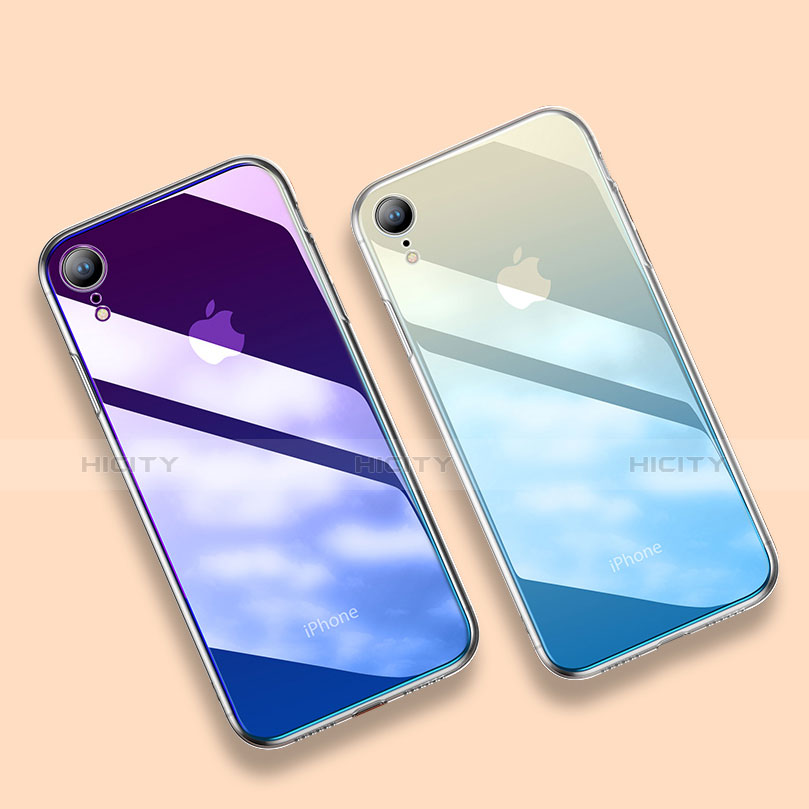 Apple iPhone XR用ハイブリットバンパーケース プラスチック 鏡面 虹 グラデーション 勾配色 カバー アップル 
