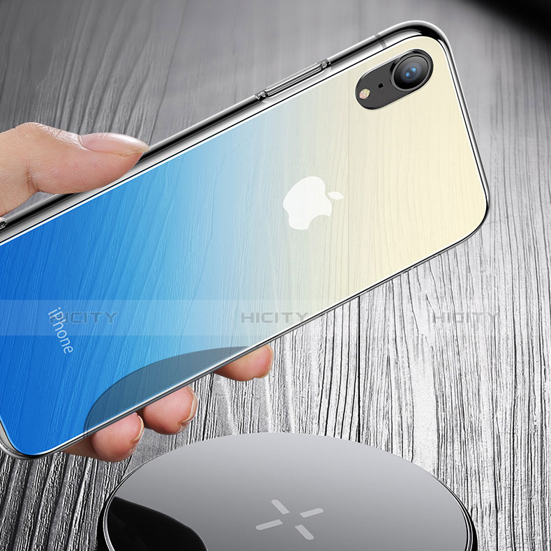 Apple iPhone XR用ハイブリットバンパーケース プラスチック 鏡面 虹 グラデーション 勾配色 カバー アップル 