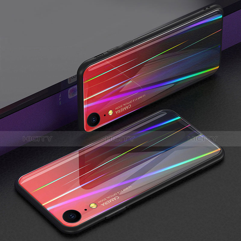 Apple iPhone XR用ハイブリットバンパーケース プラスチック 鏡面 虹 グラデーション 勾配色 カバー M01 アップル 