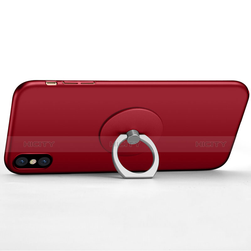 Apple iPhone Xs用ハードケース プラスチック 質感もマット アンド指輪 アップル レッド