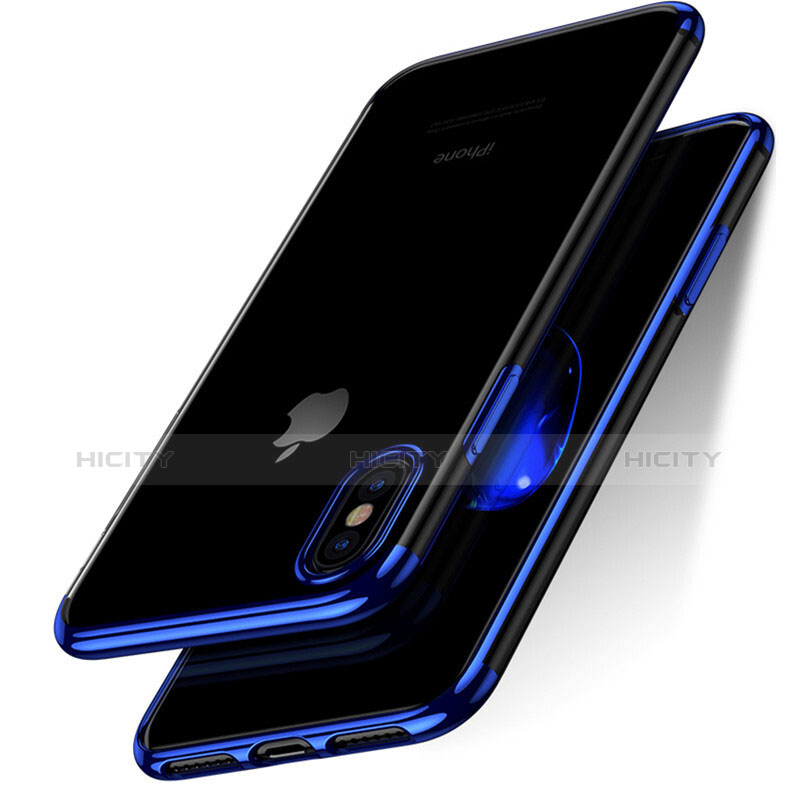 Apple iPhone Xs用ハイブリットバンパーケース クリア透明 プラスチック アップル ネイビー