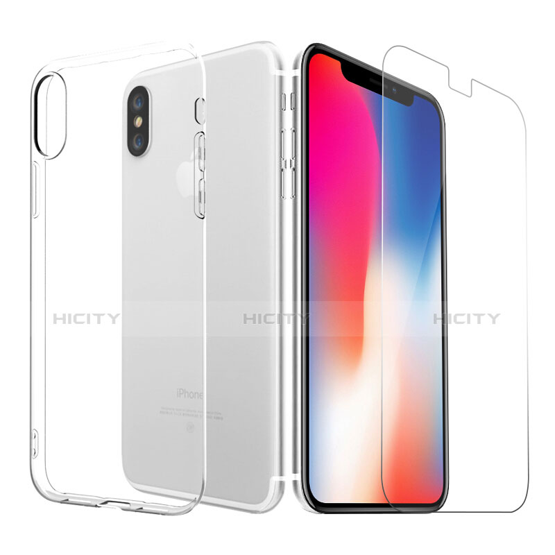 Apple iPhone Xs用極薄ソフトケース シリコンケース 耐衝撃 全面保護 クリア透明 アンド液晶保護フィルム アップル クリア