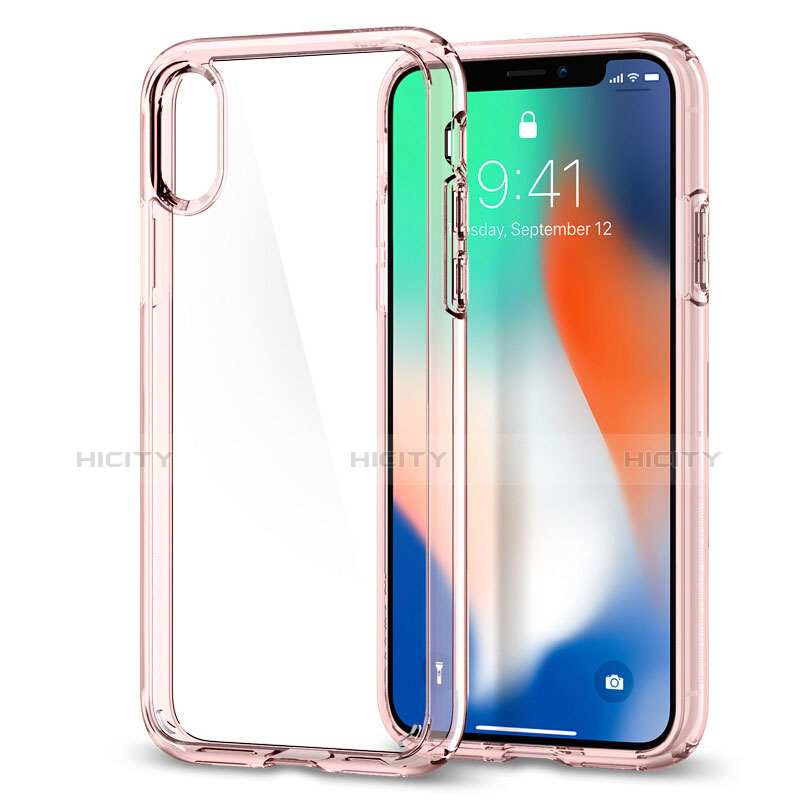 Apple iPhone Xs用360度 フルカバーハイブリットバンパーケース クリア透明 プラスチック 鏡面 アップル ピンク