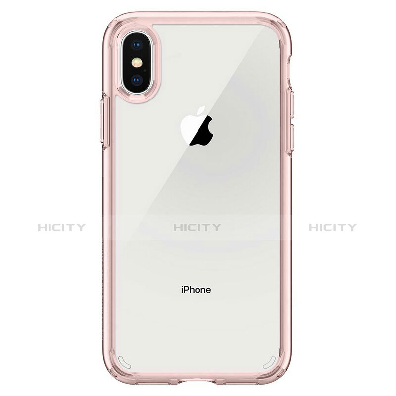 Apple iPhone Xs用360度 フルカバーハイブリットバンパーケース クリア透明 プラスチック 鏡面 アップル ピンク