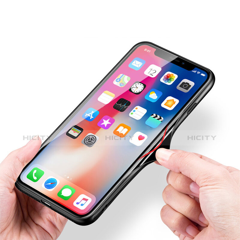 Apple iPhone Xs用360度 フルカバーハイブリットバンパーケース クリア透明 プラスチック 鏡面 T04 アップル ブラック