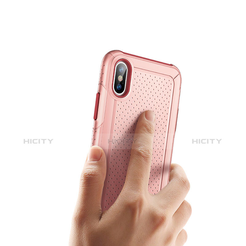 Apple iPhone Xs用ハードケース プラスチックそしてシリコン メッシュ デザイン アップル ピンク
