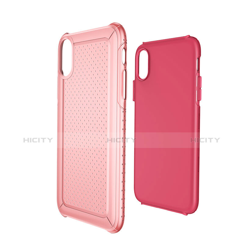 Apple iPhone Xs用ハードケース プラスチックそしてシリコン メッシュ デザイン アップル ピンク