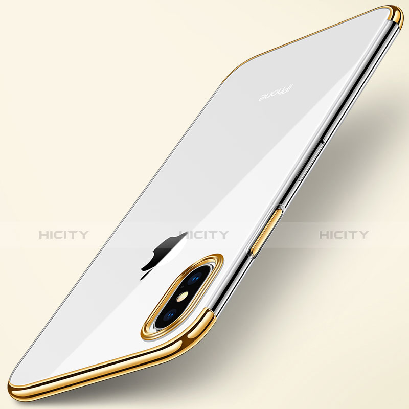 Apple iPhone Xs用極薄ソフトケース シリコンケース 耐衝撃 全面保護 クリア透明 T24 アップル ゴールド