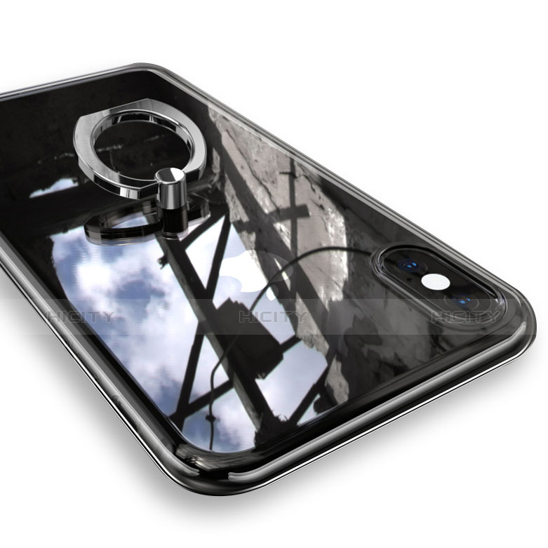 Apple iPhone Xs用極薄ソフトケース シリコンケース 耐衝撃 全面保護 クリア透明 アンド指輪 V01 アップル シルバー