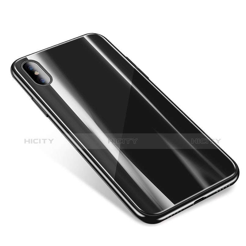 Apple iPhone Xs用ハイブリットバンパーケース クリア透明 プラスチック 鏡面 カバー アップル ブラック