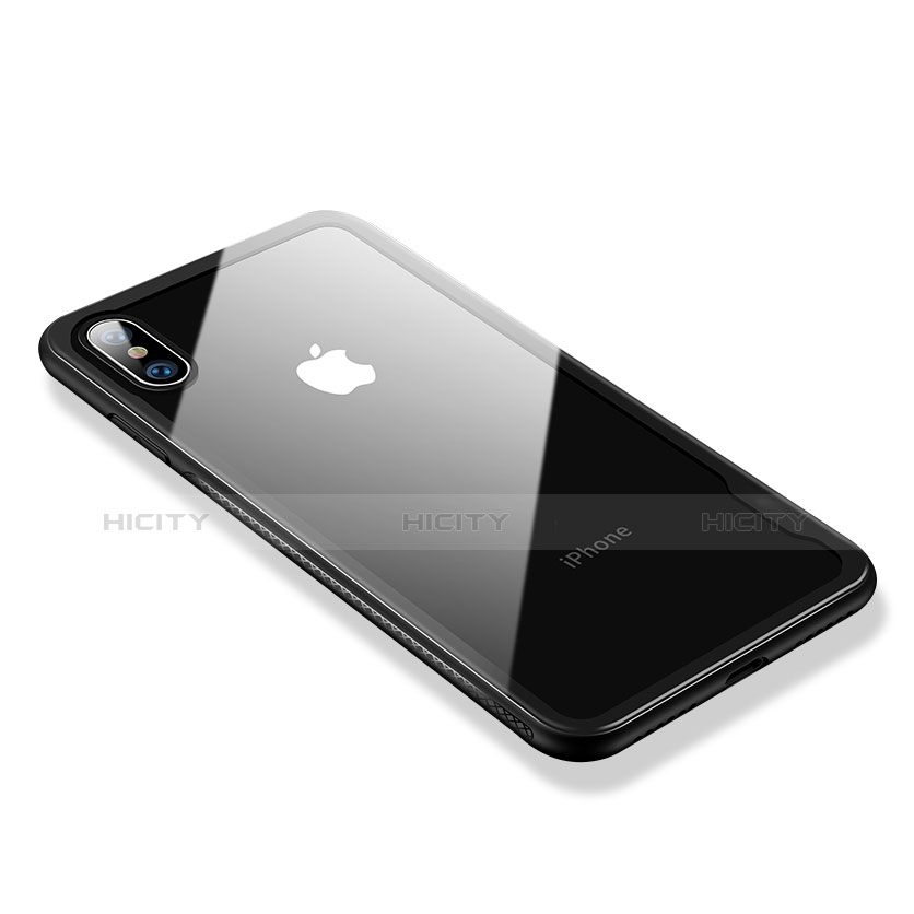 Apple iPhone Xs用極薄ソフトケース シリコンケース 耐衝撃 全面保護 クリア透明 V08 アップル ブラック