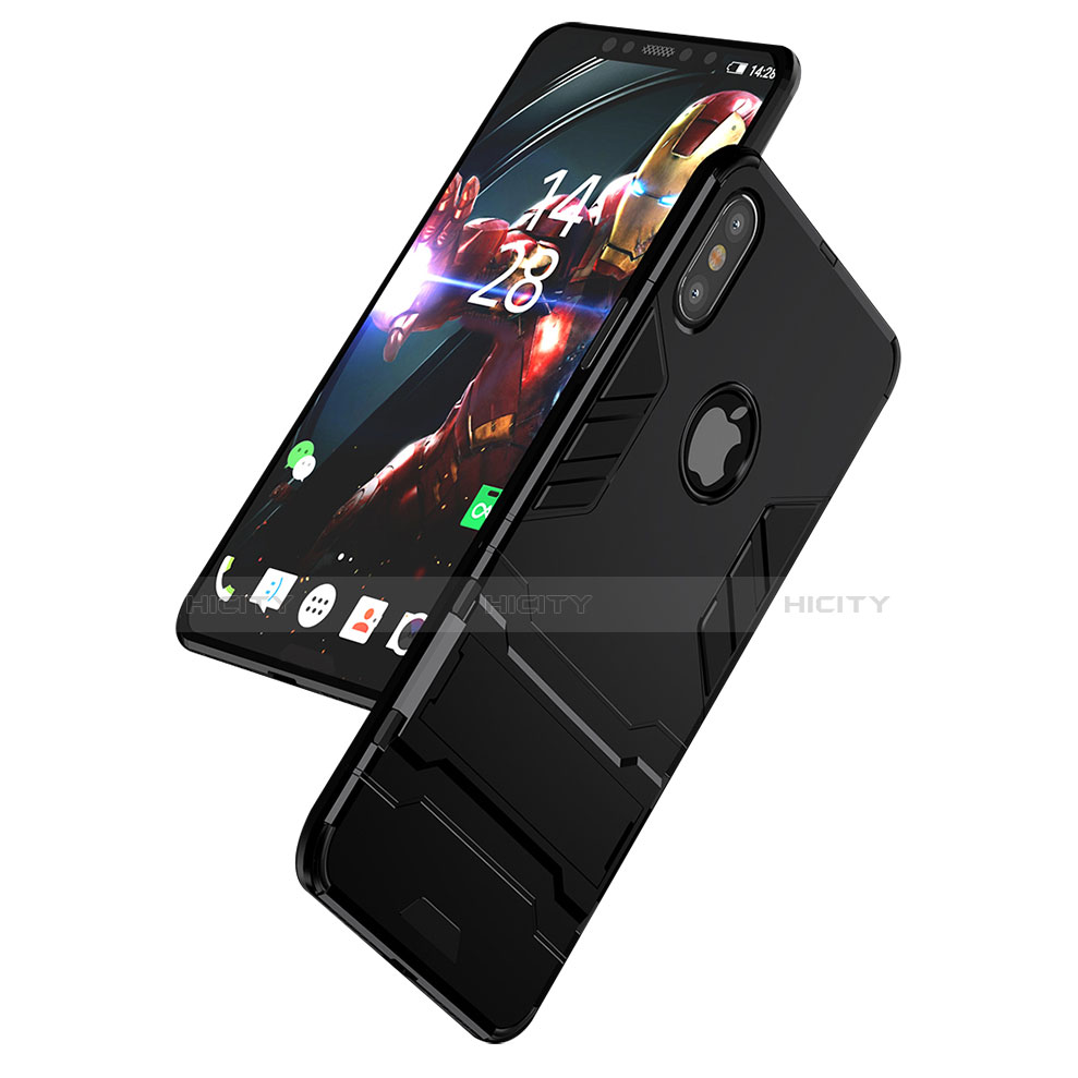 Apple iPhone Xs用ハイブリットバンパーケース スタンド プラスチック 兼シリコーン アップル ブラック