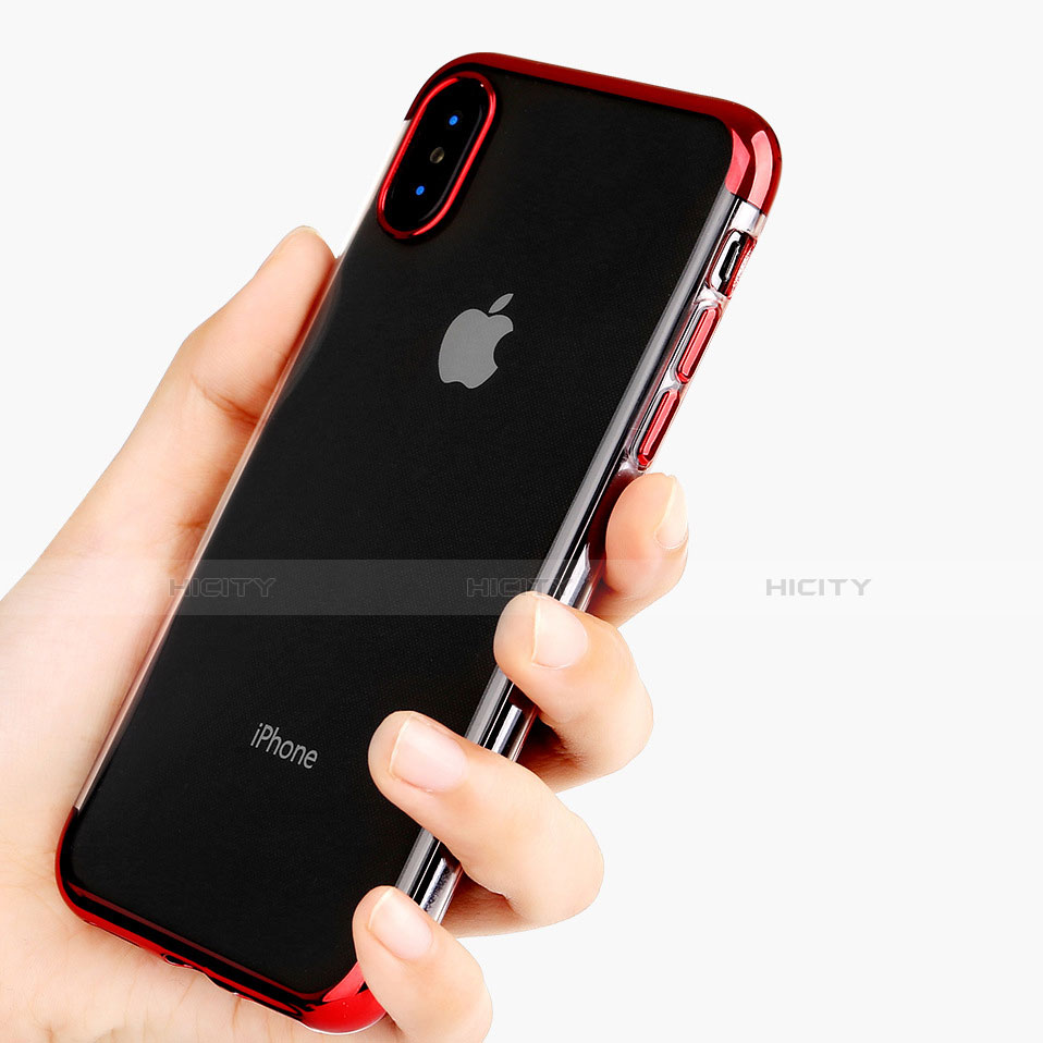Apple iPhone Xs用極薄ソフトケース シリコンケース 耐衝撃 全面保護 クリア透明 V11 アップル レッド