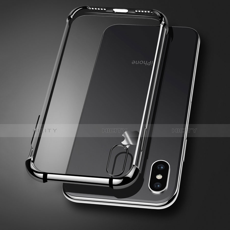 Apple iPhone Xs用極薄ソフトケース シリコンケース 耐衝撃 全面保護 クリア透明 V14 アップル ブラック