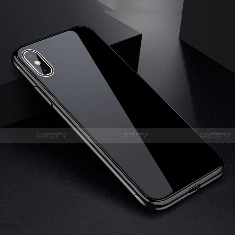 Apple iPhone Xs用ケース 高級感 手触り良い アルミメタル 製の金属製 360度 フルカバーバンパー 鏡面 カバー アップル ブラック