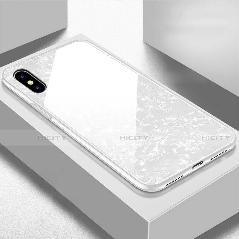 Apple iPhone Xs用ハイブリットバンパーケース プラスチック 鏡面 カバー アップル ホワイト