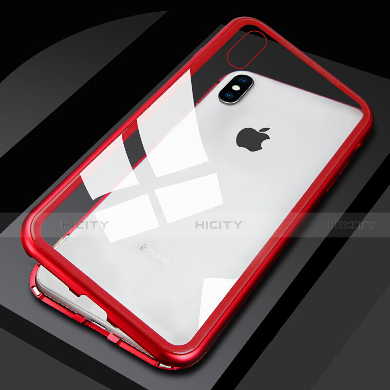 Apple iPhone Xs用ケース 高級感 手触り良い アルミメタル 製の金属製 360度 フルカバーバンパー 鏡面 カバー M01 アップル レッド