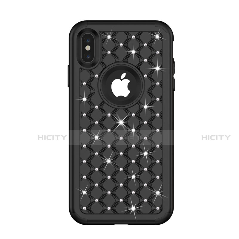 Apple iPhone Xs用ハイブリットバンパーケース ブリンブリン カバー 前面と背面 360度 フル アップル ブラック