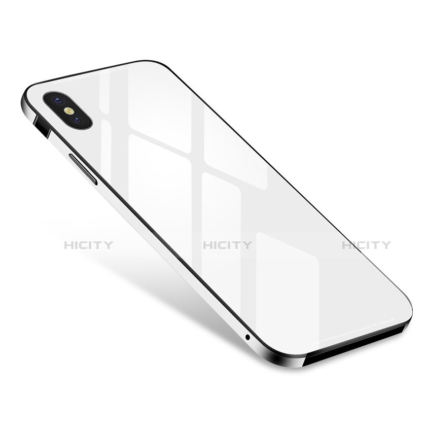 Apple iPhone Xs用ケース 高級感 手触り良い アルミメタル 製の金属製 バンパー 鏡面 カバー S01 アップル ホワイト