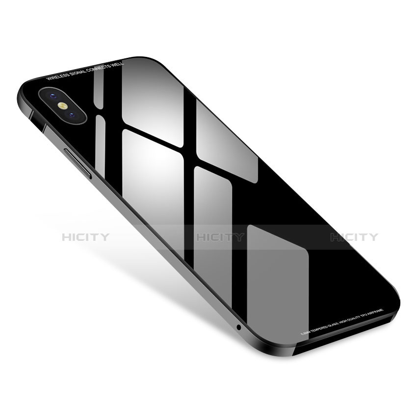 Apple iPhone Xs用ケース 高級感 手触り良い アルミメタル 製の金属製 バンパー 鏡面 カバー S01 アップル ブラック