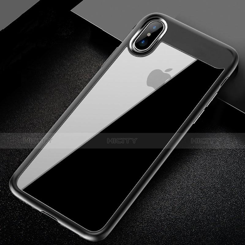 Apple iPhone Xs Max用ハイブリットバンパーケース クリア透明 プラスチック アップル グレー