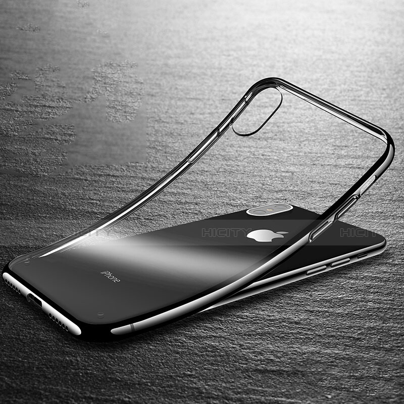 Apple iPhone Xs Max用360度 フルカバーハイブリットバンパーケース クリア透明 プラスチック 鏡面 T02 アップル ブラック