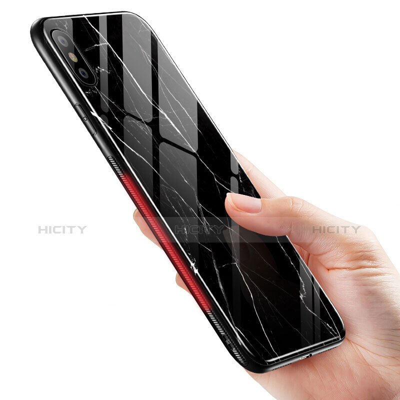 Apple iPhone Xs Max用シリコンケース ソフトタッチラバー 大理石模様 アップル ブラック