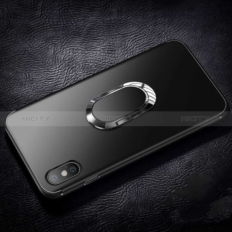 Apple iPhone Xs Max用極薄ソフトケース シリコンケース 耐衝撃 全面保護 クリア透明 アンド指輪 R01 アップル ブラック