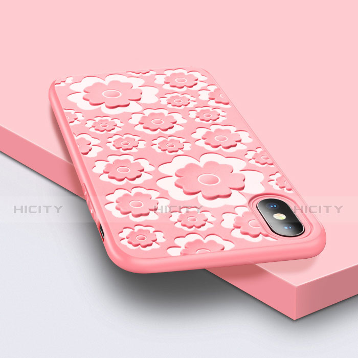 Apple iPhone Xs Max用シリコンケース ソフトタッチラバー 三次元彫刻花 アップル ピンク