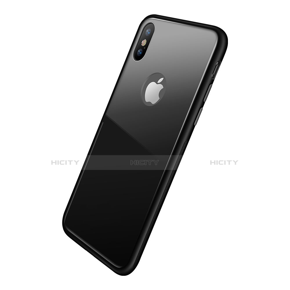 Apple iPhone Xs Max用360度 フルカバーハイブリットバンパーケース クリア透明 プラスチック 鏡面 T15 アップル ブラック