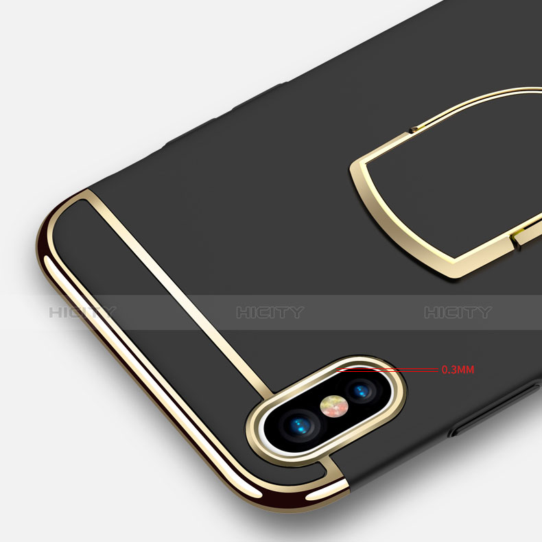 Apple iPhone Xs Max用ケース 高級感 手触り良い メタル兼プラスチック バンパー アンド指輪 F05 アップル ブラック