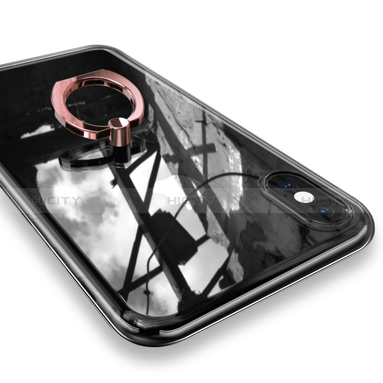 Apple iPhone Xs Max用極薄ソフトケース シリコンケース 耐衝撃 全面保護 クリア透明 アンド指輪 V01 アップル ローズゴールド
