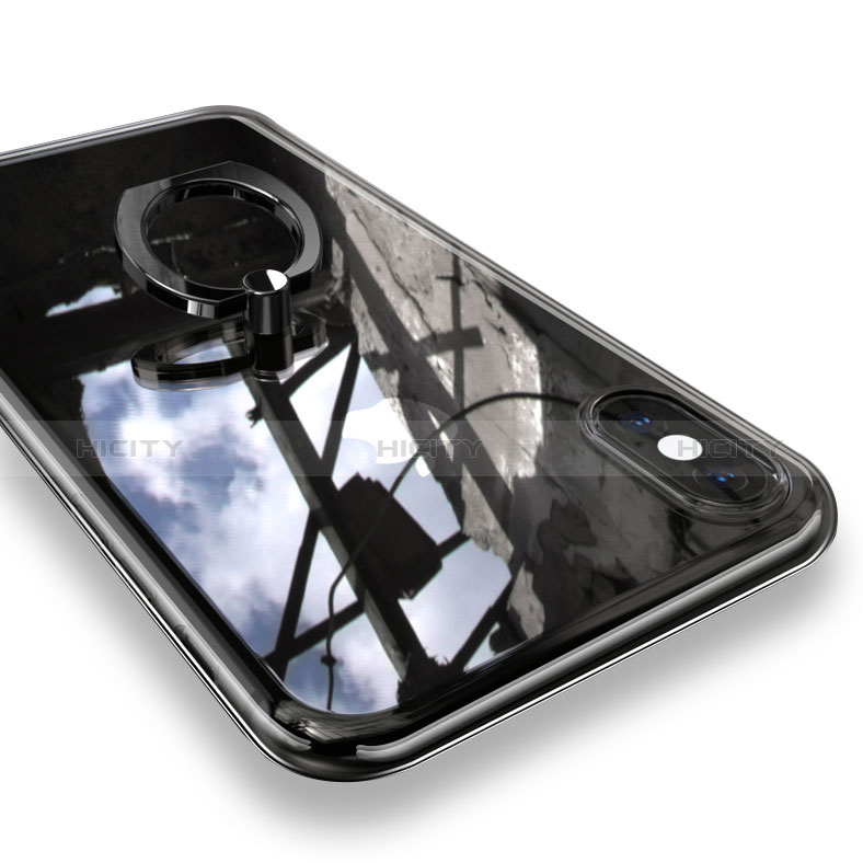 Apple iPhone Xs Max用極薄ソフトケース シリコンケース 耐衝撃 全面保護 クリア透明 アンド指輪 V01 アップル ブラック
