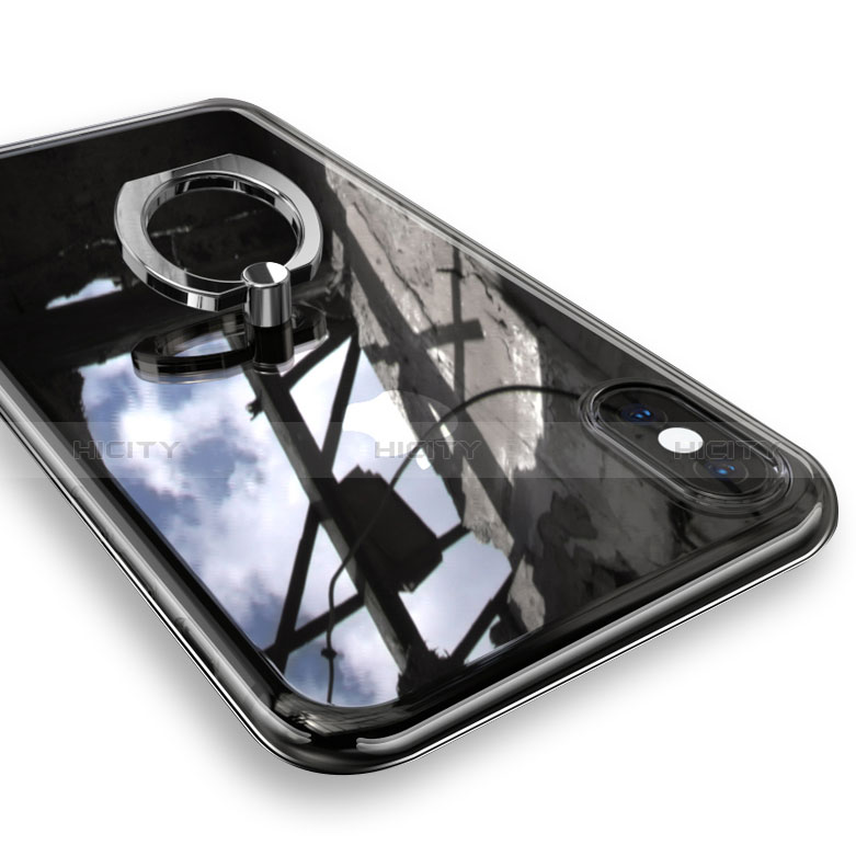 Apple iPhone Xs Max用極薄ソフトケース シリコンケース 耐衝撃 全面保護 クリア透明 アンド指輪 V01 アップル シルバー