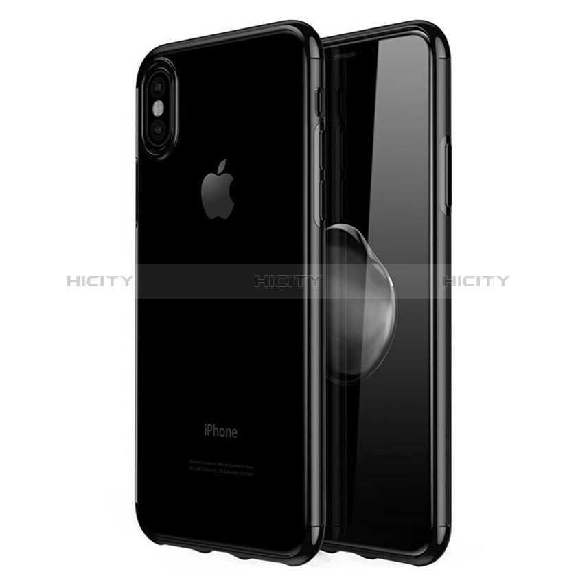 Apple iPhone Xs Max用極薄ソフトケース シリコンケース 耐衝撃 全面保護 クリア透明 V02 アップル ブラック