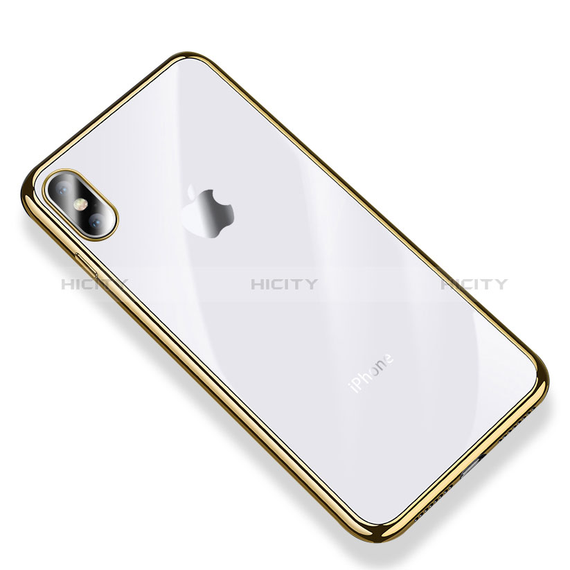 Apple iPhone Xs Max用極薄ソフトケース シリコンケース 耐衝撃 全面保護 クリア透明 V03 アップル ゴールド