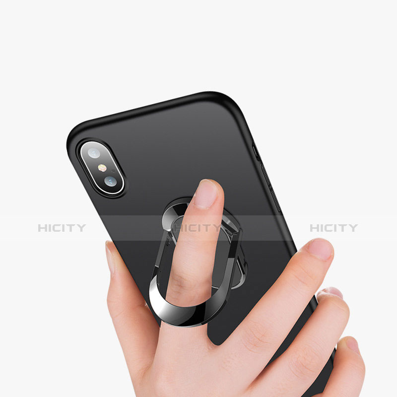 Apple iPhone Xs Max用ハードケース プラスチック 質感もマット アンド指輪 T01 アップル ブラック
