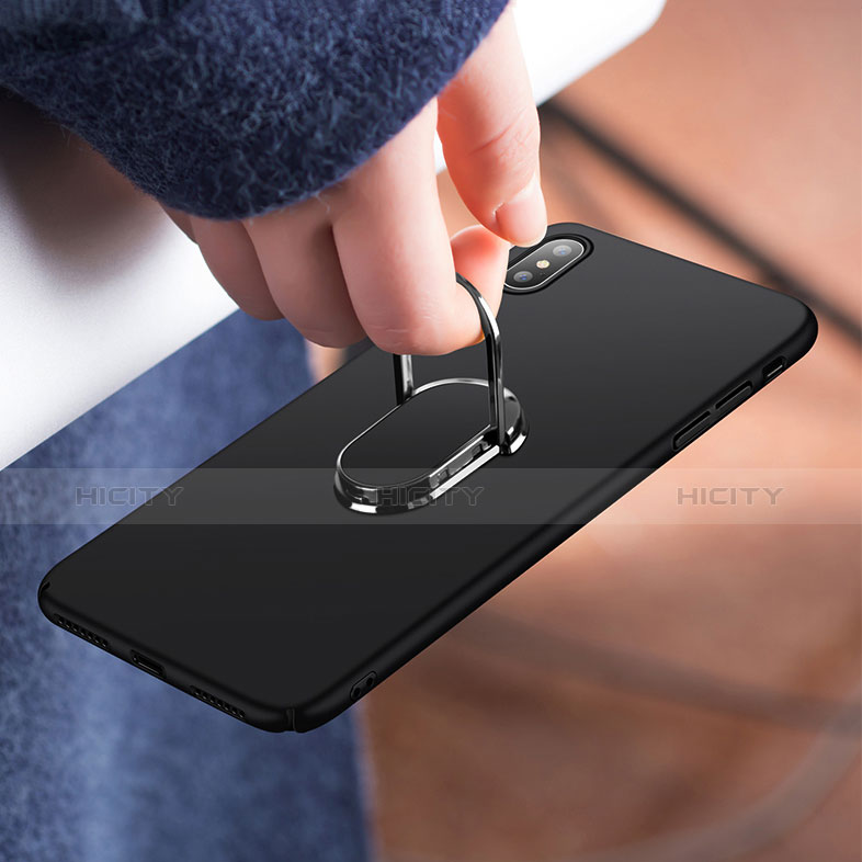 Apple iPhone Xs Max用ハードケース プラスチック 質感もマット アンド指輪 T01 アップル ブラック