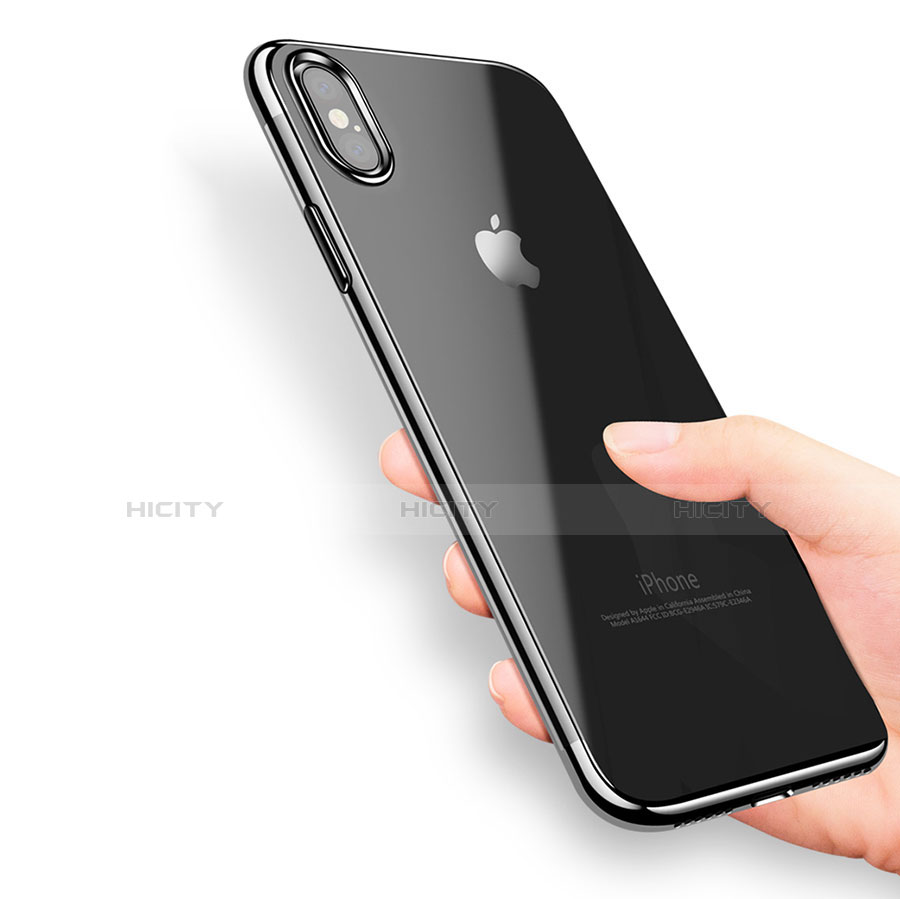 Apple iPhone Xs Max用極薄ソフトケース シリコンケース 耐衝撃 全面保護 クリア透明 V12 アップル ブラック